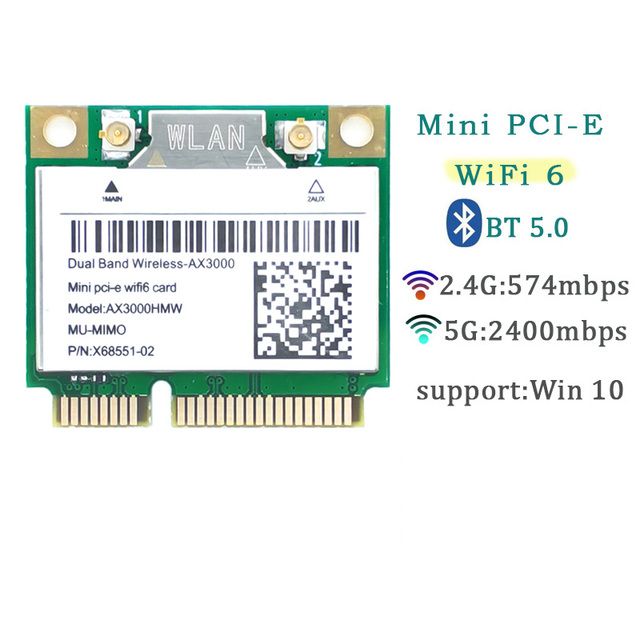 

Приемник Wi-Fi NoBrand для компьютера Mini PCI-e 802.11ax; 802.11ac, Зеленый;белый