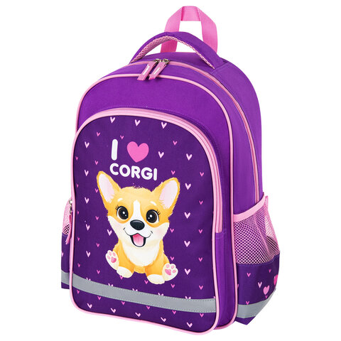 фото Рюкзак пифагор school для начальной школы i love corgi, 38x28х14 см, 270653