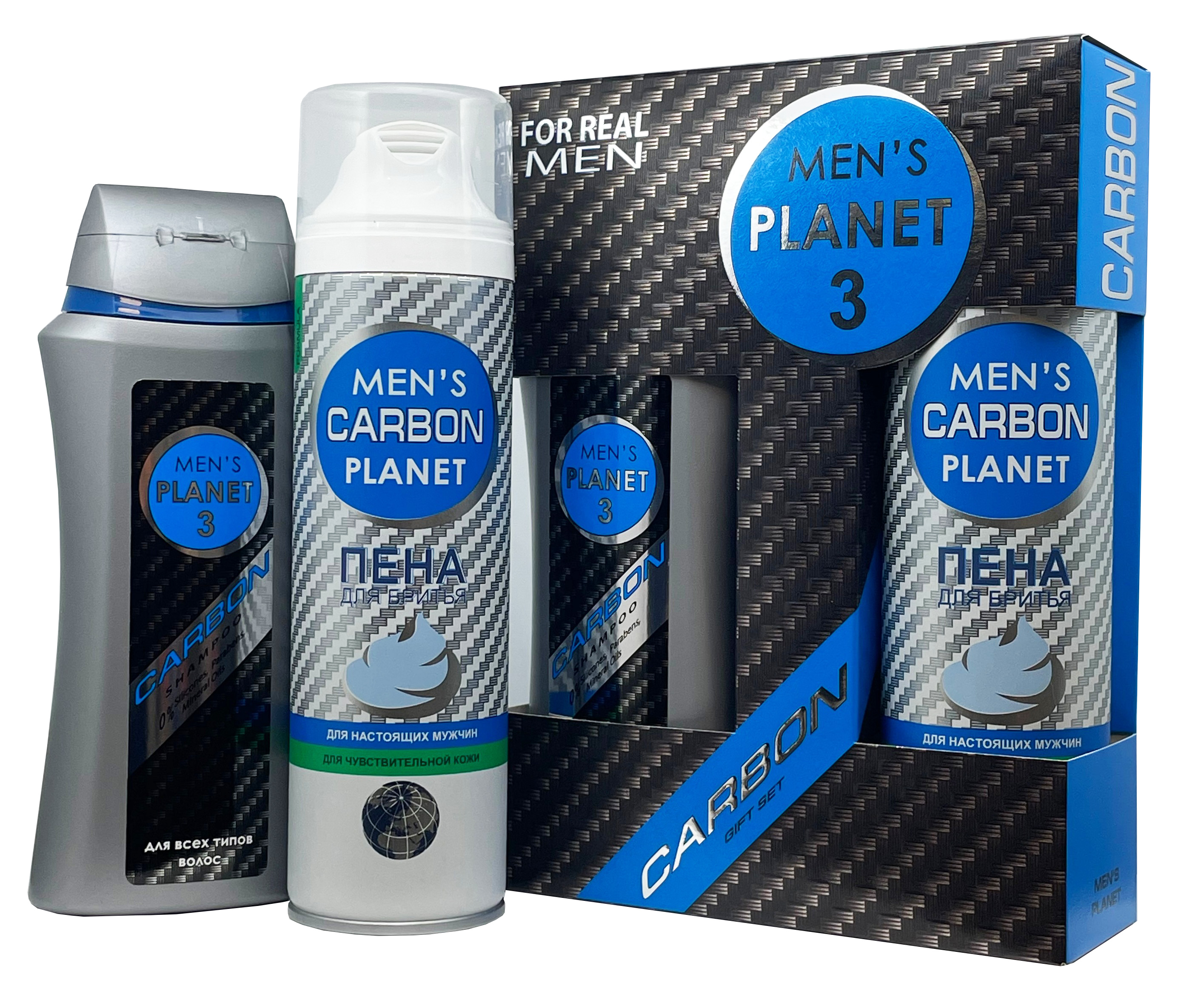 

Подарочный набор Men's Planet Carbon 3 Шампунь Пена для бритья, Carbon 3