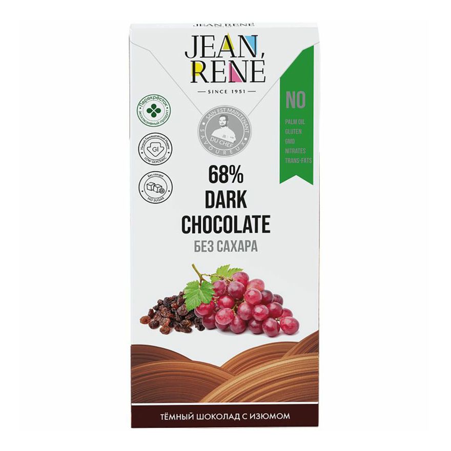 Шоколад Jean Rene темный авторский с изюмом без сахара 68% 80 г