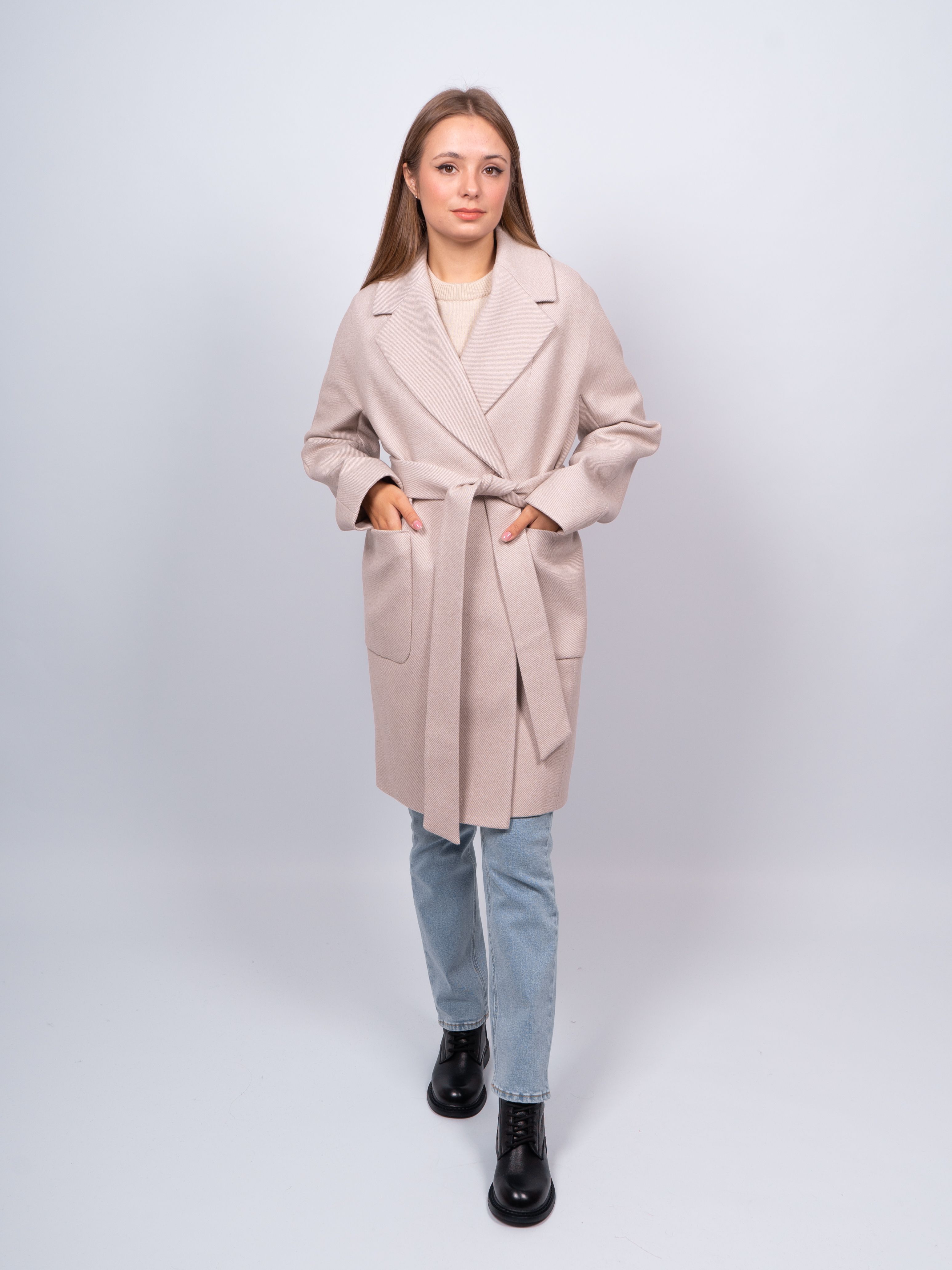 Пальто женское 365 clothes KR-293N-Рубчик бежевое 46 RU