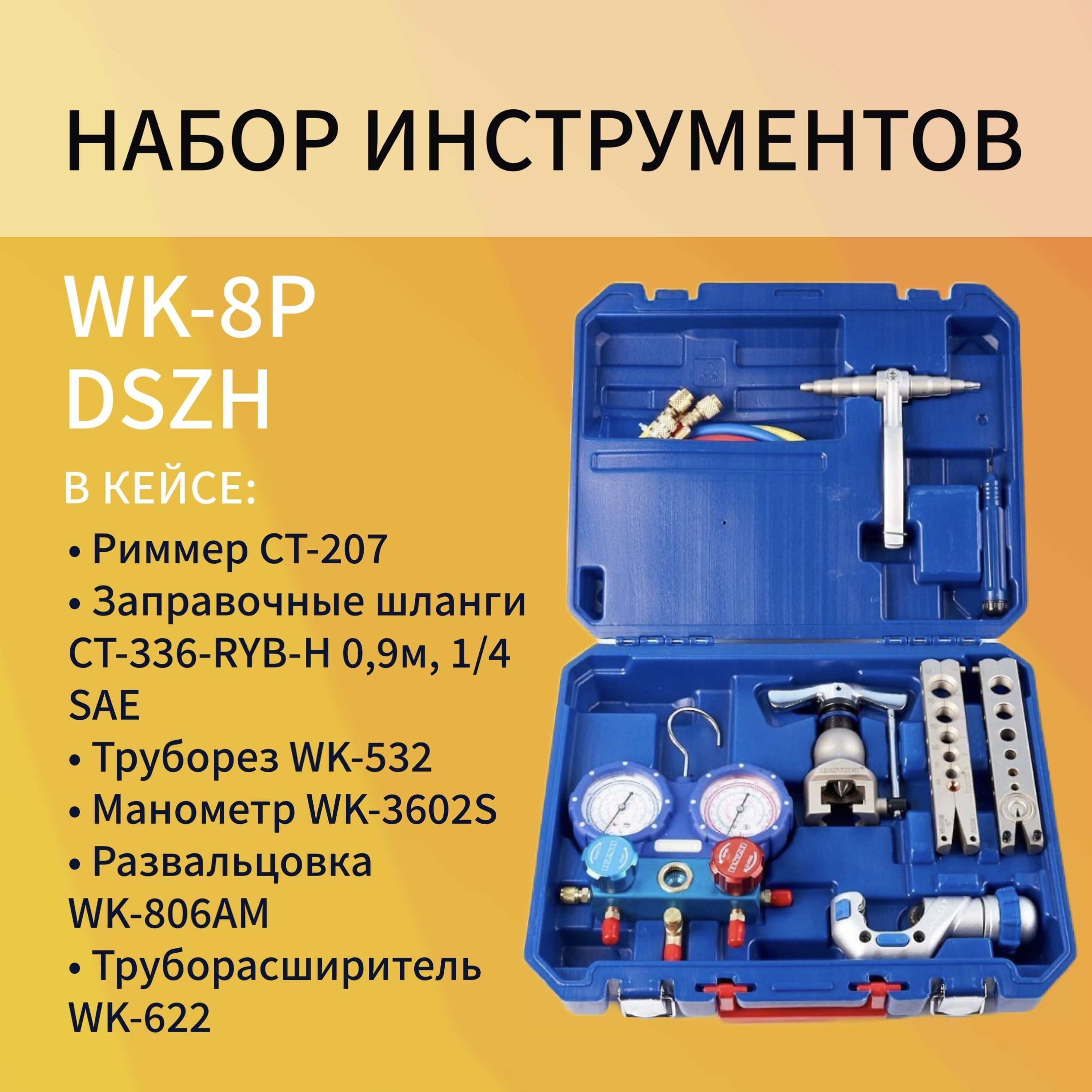 Набор инструментов DSZH WK-8P в пластиковом кейсе двухвентильный манометрический коллектор aist