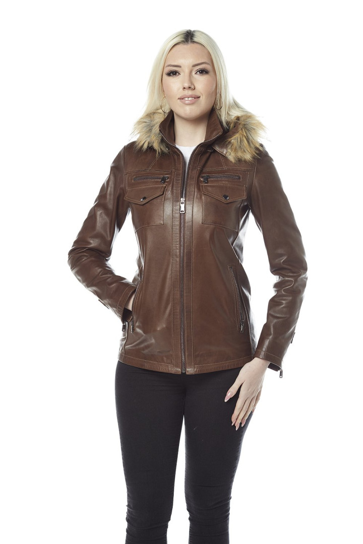 Кожаная куртка женская Hodore H39-6161K коричневая 3XL (товары доставляются из-за рубежа)