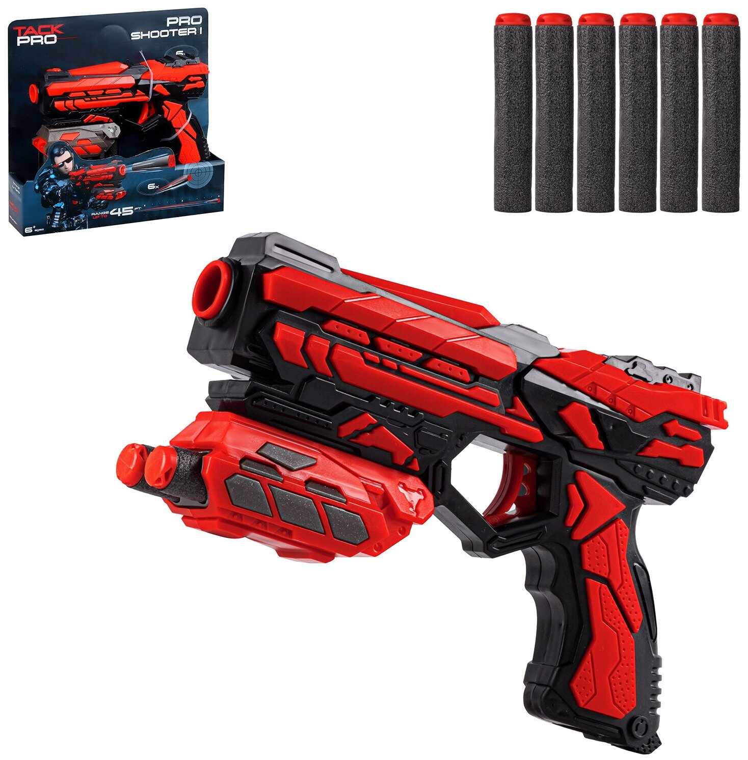 

Бластер с мягкими пулями Маленький воин 6 пуль, ручной взвод, черный, JB0208884