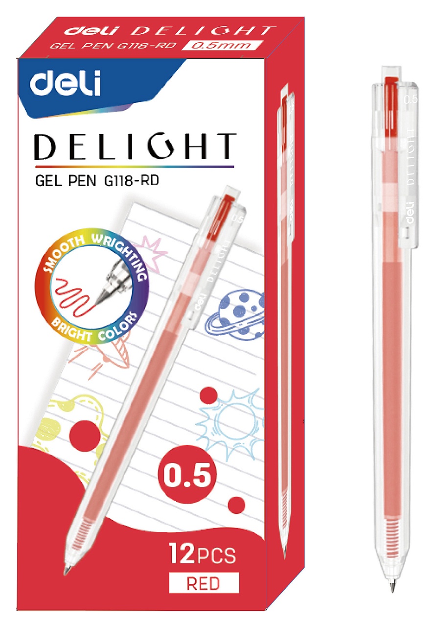 

Ручка гелевая Deli Delight EG118-RD красная 0,5 мм 12 шт