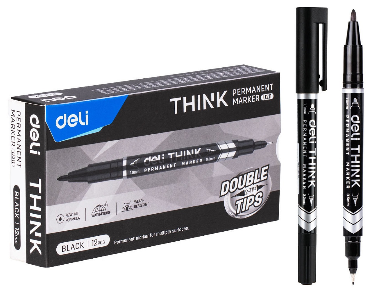

Маркер перманентный Deli EU211-BK Think 0.5-1мм черный (12 шт) 6975239281398