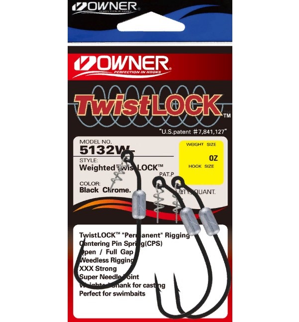 Рыболовные крючки Owner Weighted Twist Lock BC 5/0, 3 шт.