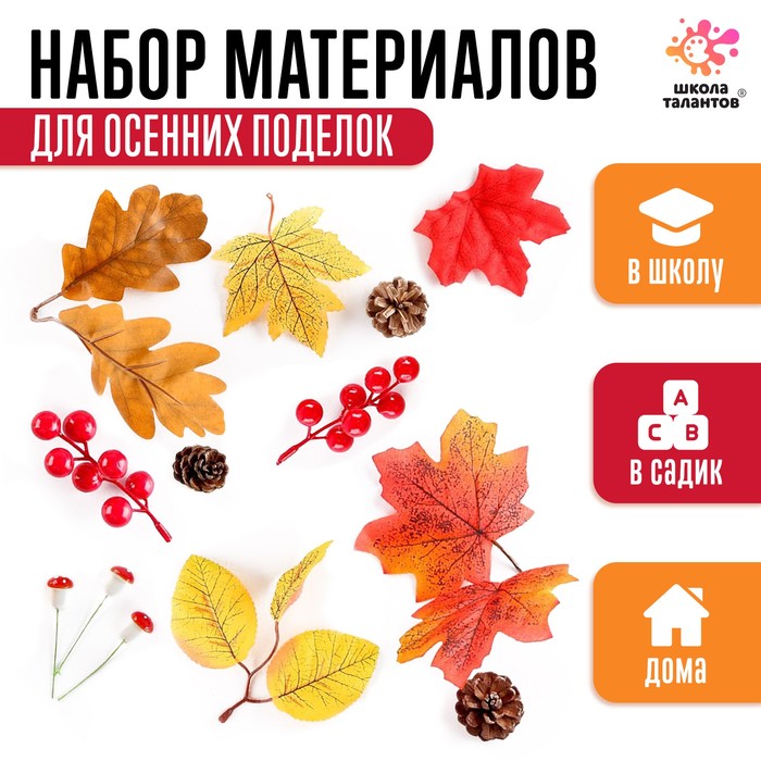

Набор материалов для осенних поделок Школа талантов, Листья, шишки, 9512802, Разноцветный