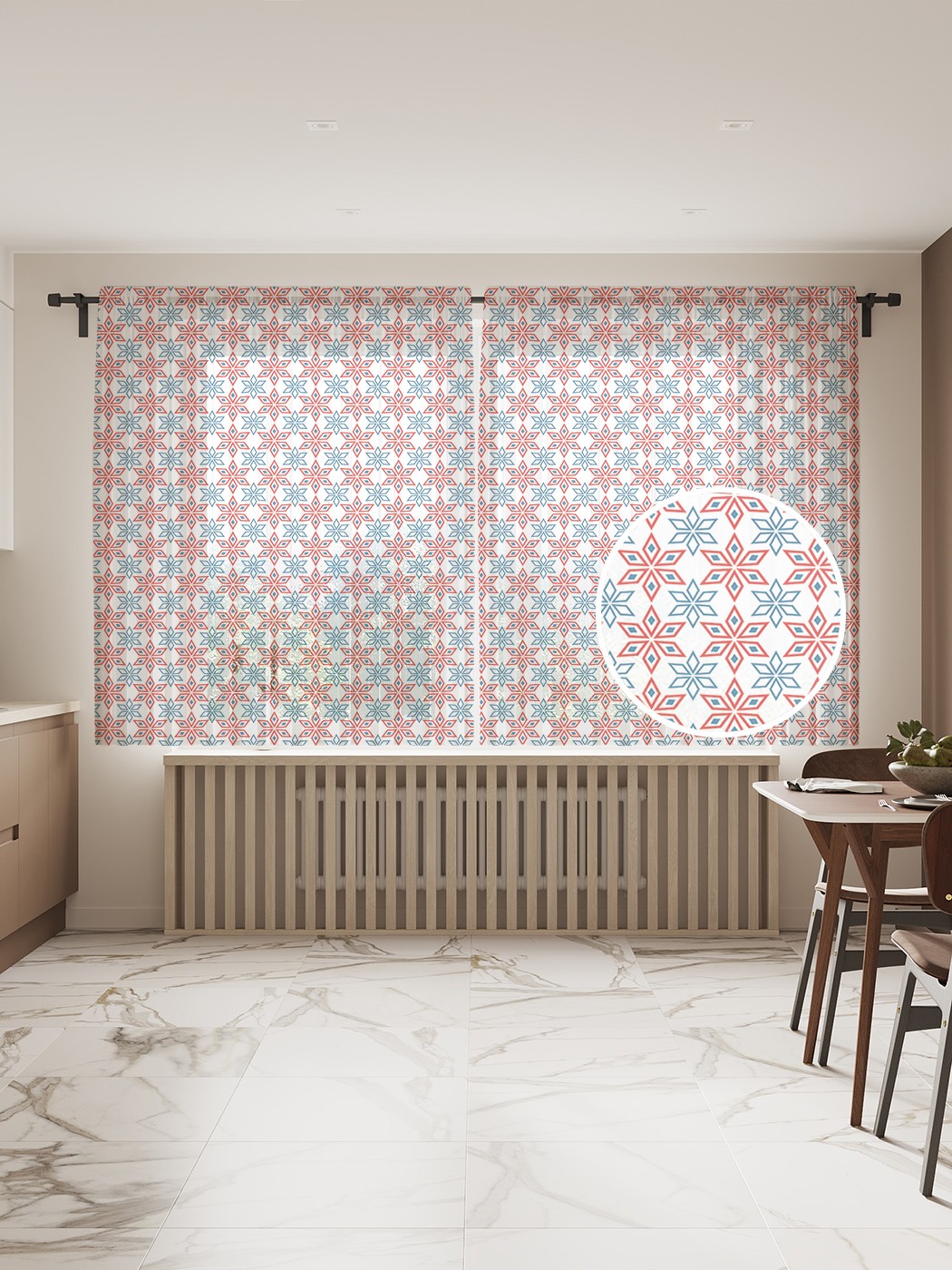 

Фототюль JoyArty "Геометрические снежинки" 145x180см, 2 полотна, лента, 50 крючков, Геометрические снежинки