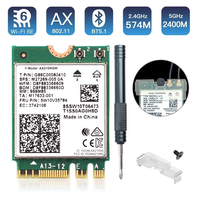 

Приемник Wi-Fi NoBrand 6E AX210, 3000 Мбит/с, Bluetooth 5,2, 2,4/5 ГГц - AX210NGW