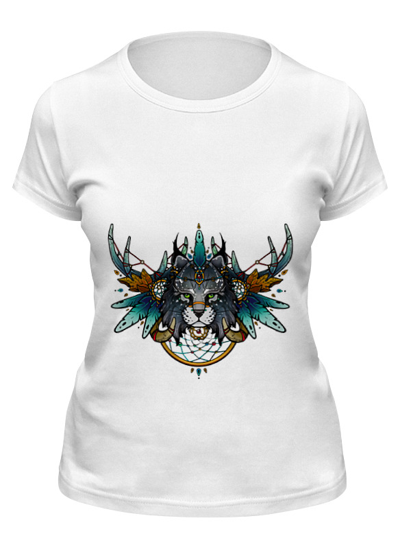 

Футболка женская Printio Рысь шаман белая L, Белый, Рысь шаман