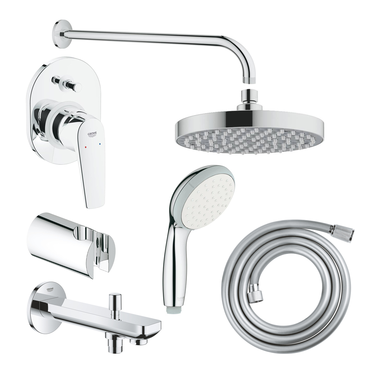 

Готовый комплект для ванны GROHE скрытого монтажа, с ручным и верхним душем, хром (119727), 119727