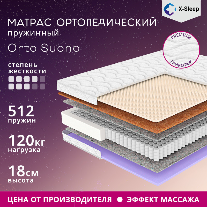 

Матрас X-Sleep Orto Suono 200х200, Белый, Orto Suono