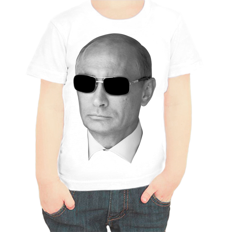 Футболка мальчику белая 36 р-р с Путиным в очках