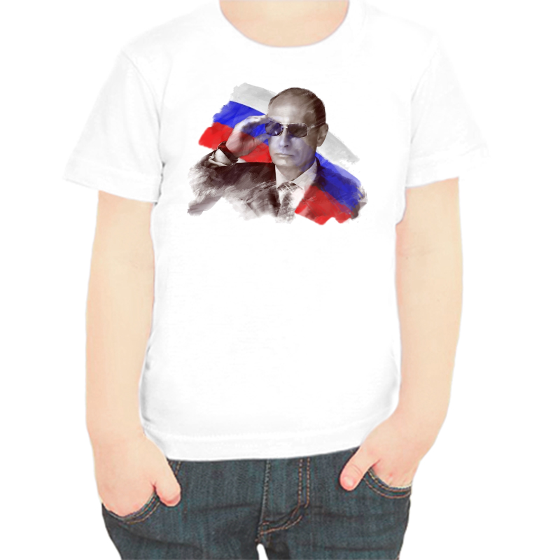 Футболка мальчику белая 38 р-р Путин в очках