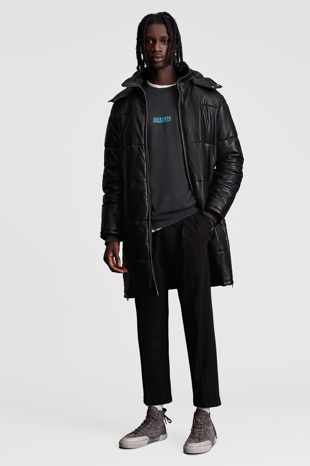 Кожаная куртка мужская Allsaints ML088V черная XL