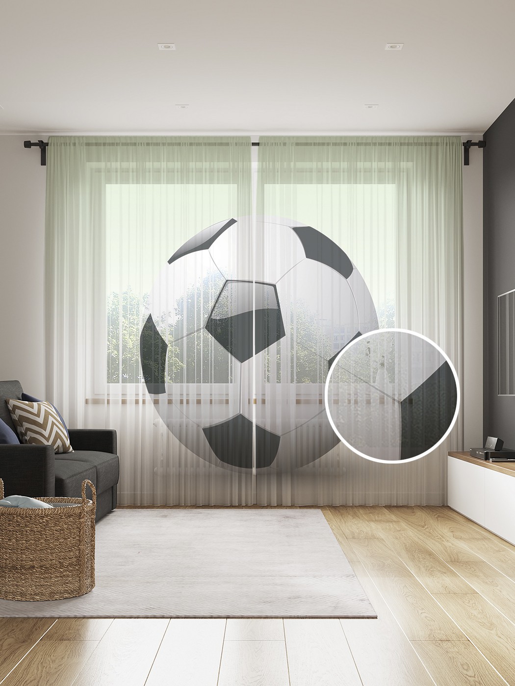 фото Фототюль joyarty "футбольный мяч", 145x265см (2 полотна со шторной лентой + 50 крючков)
