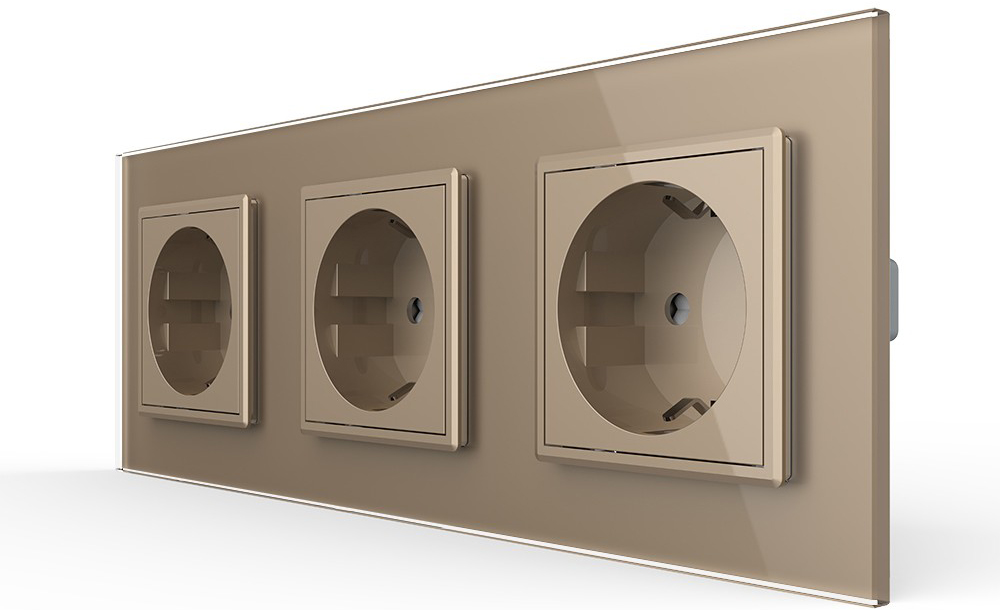 

VL-C7C3EU-13 Розетка Livolo 3 модуля Золотая, Розетка Livolo 3 модуля Золотая