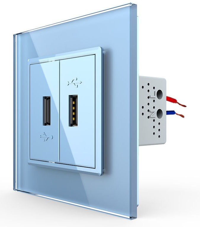 

VL-C792USB-19 Розетка Livolo USB с блоком 5В 2.1А двойная Синяя, Розетка Livolo USB с блоком 5В 2.1А двойная Синяя