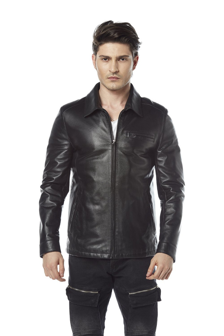фото Кожаная куртка мужская hodore h35-114 черная 2xl (товары доставляются из-за рубежа)