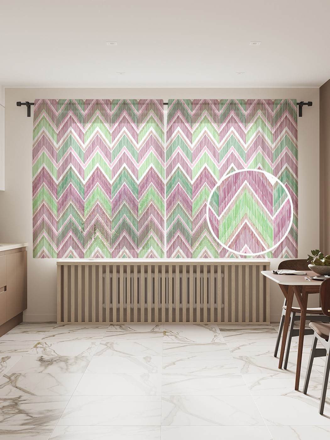 

Фототюль JoyArty "Прерывистые зигзаги" 145x180см, 2 полотна, лента, 50 крючков, Прерывистые зигзаги