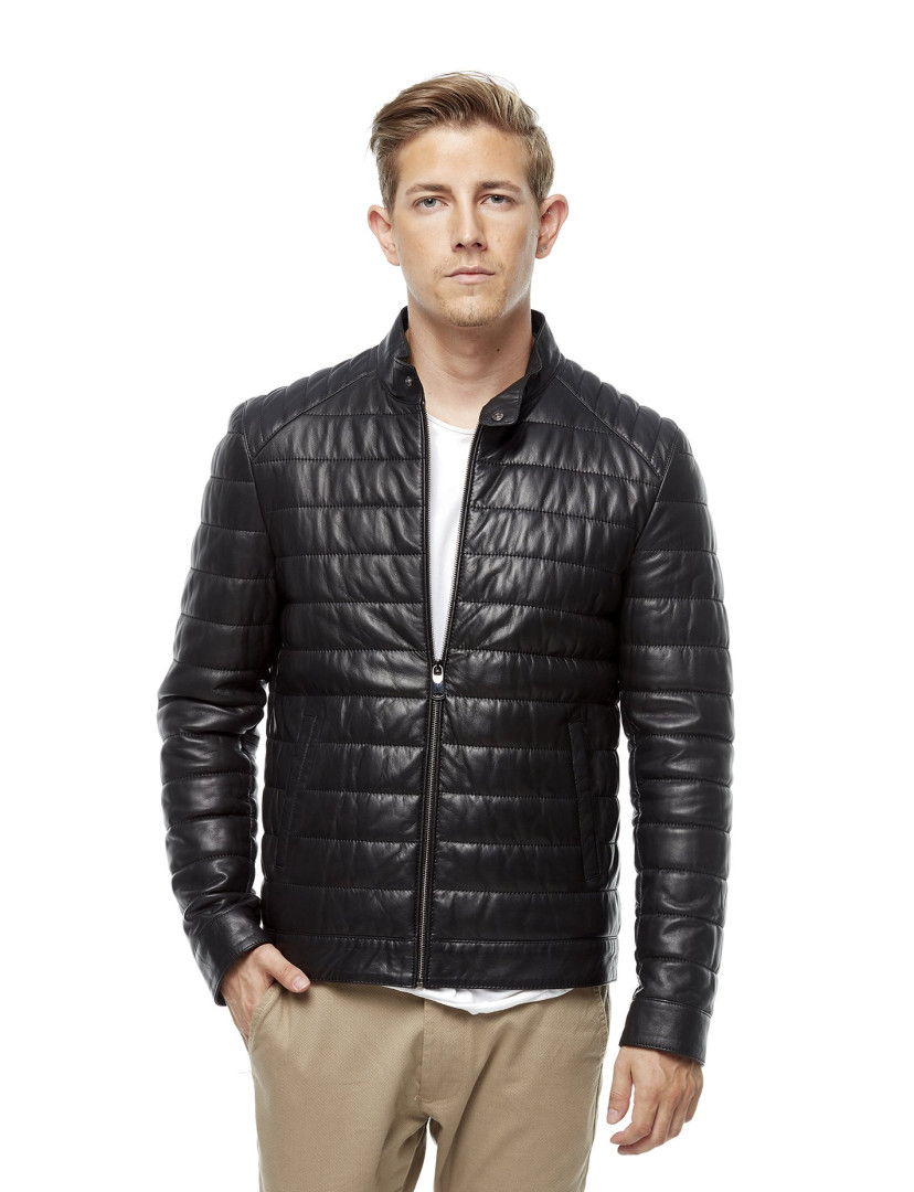 фото Кожаная куртка мужская hodore h35-8034 черная 2xl (товары доставляются из-за рубежа)