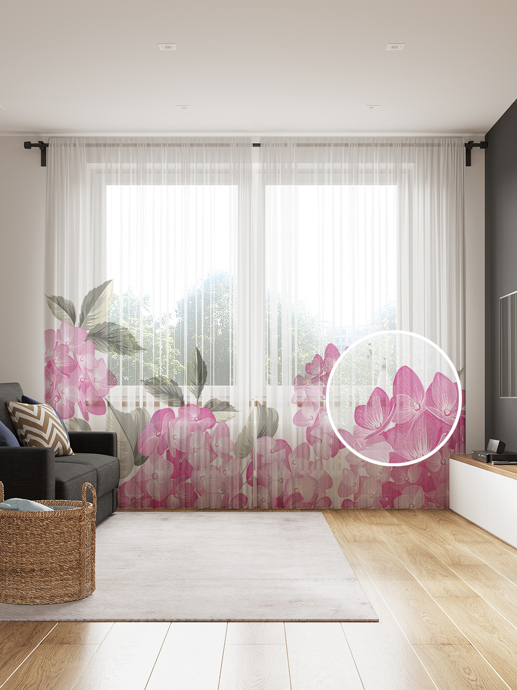 

Фототюль JoyArty "Садовая гортензия", 145x265см (2 полотна со шторной лентой + 50 крючков), Садовая гортензия