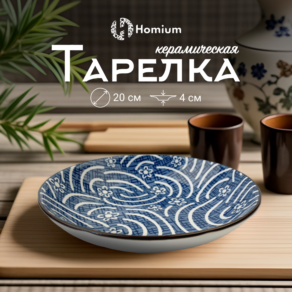 Тарелка Homium, Japanese Collection, Очарование белый-синий, D20см