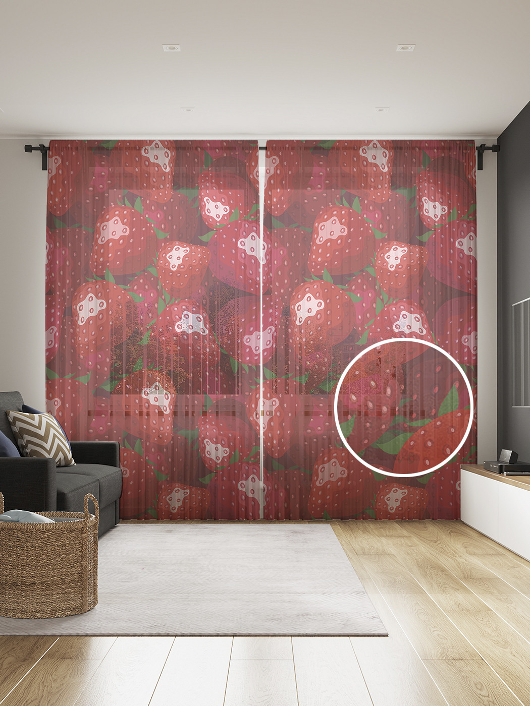 

Фототюль JoyArty "Клубничный урожай", 145x265см (2 полотна со шторной лентой + 50 крючков), Клубничный урожай