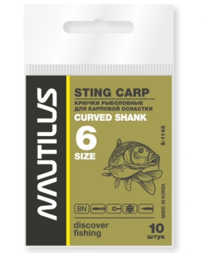 

Крючки Nautilus Sting Carp Curved Shank S-1148BN № 6, 00-00028295