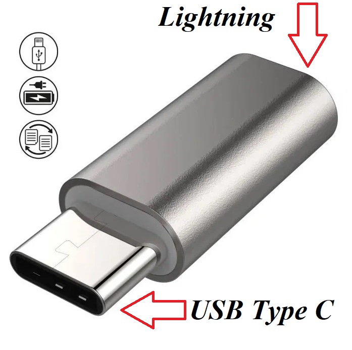 

Переходник KS-IS Lightning F (вход) на USB-C M (выход), Светлый титан, LightningUSBC