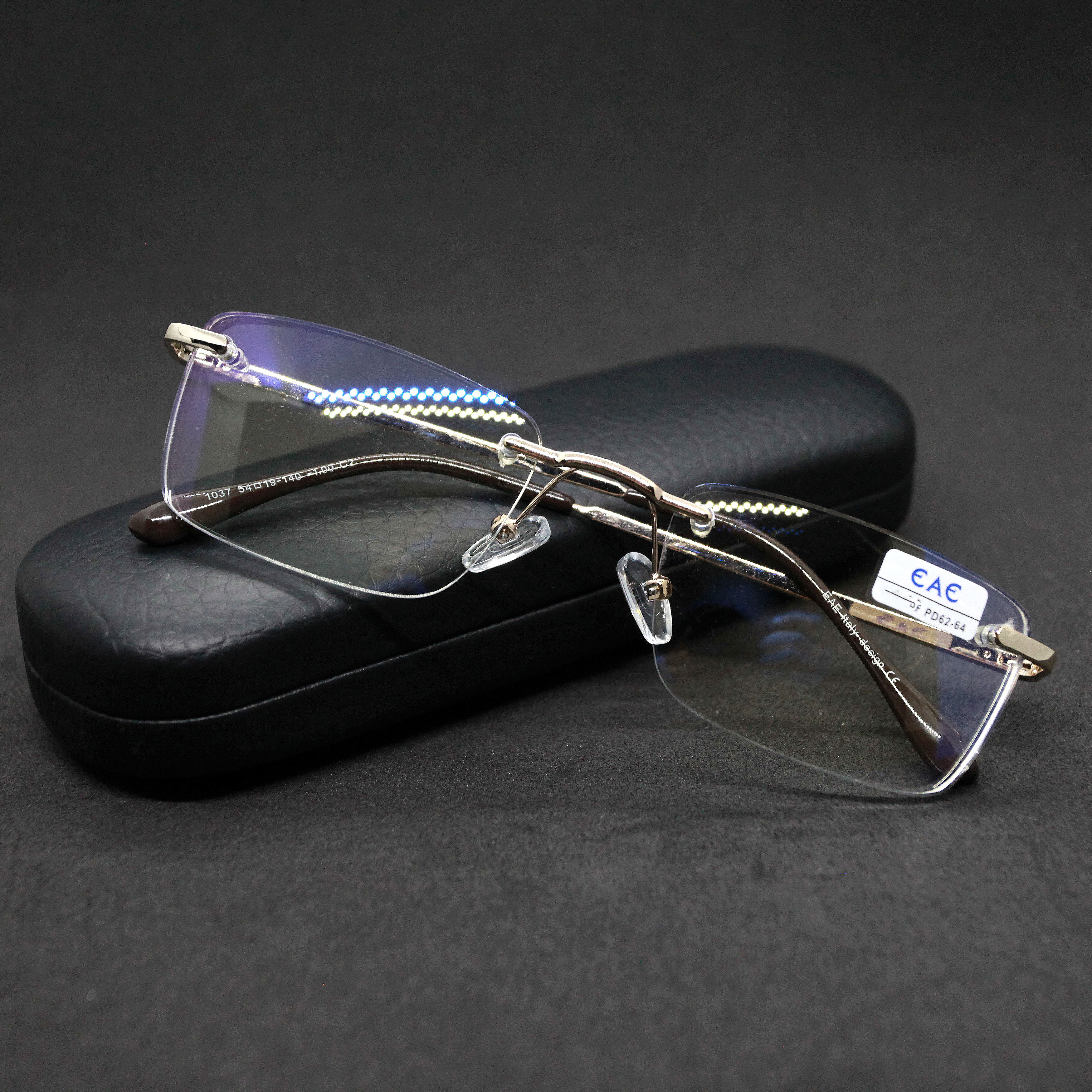 Безободковые очки EAE 1037 -2.00, c футляром, антиблик, цвет серый, РЦ 62-64