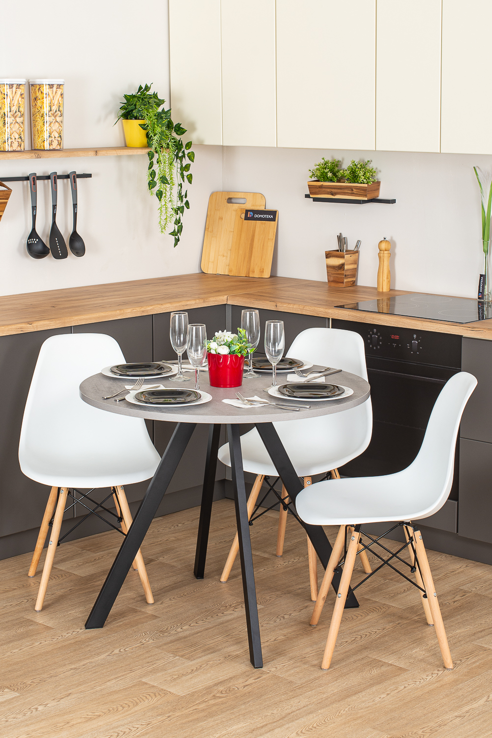 Стол круглый кухонный нераздвижной Дельта К СБ 94 ЧР, столешница ЛДСП, нераскладной, серый