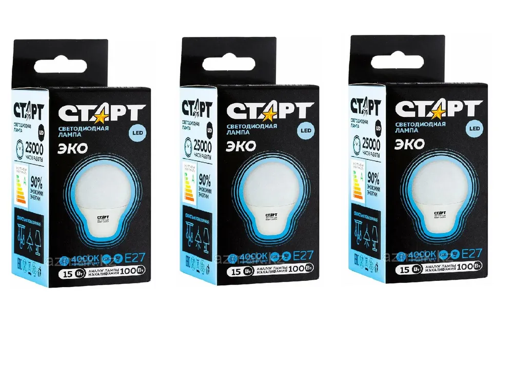 

Лампа Старт LEDGLSE27 15W 40 WS, 3 штуки