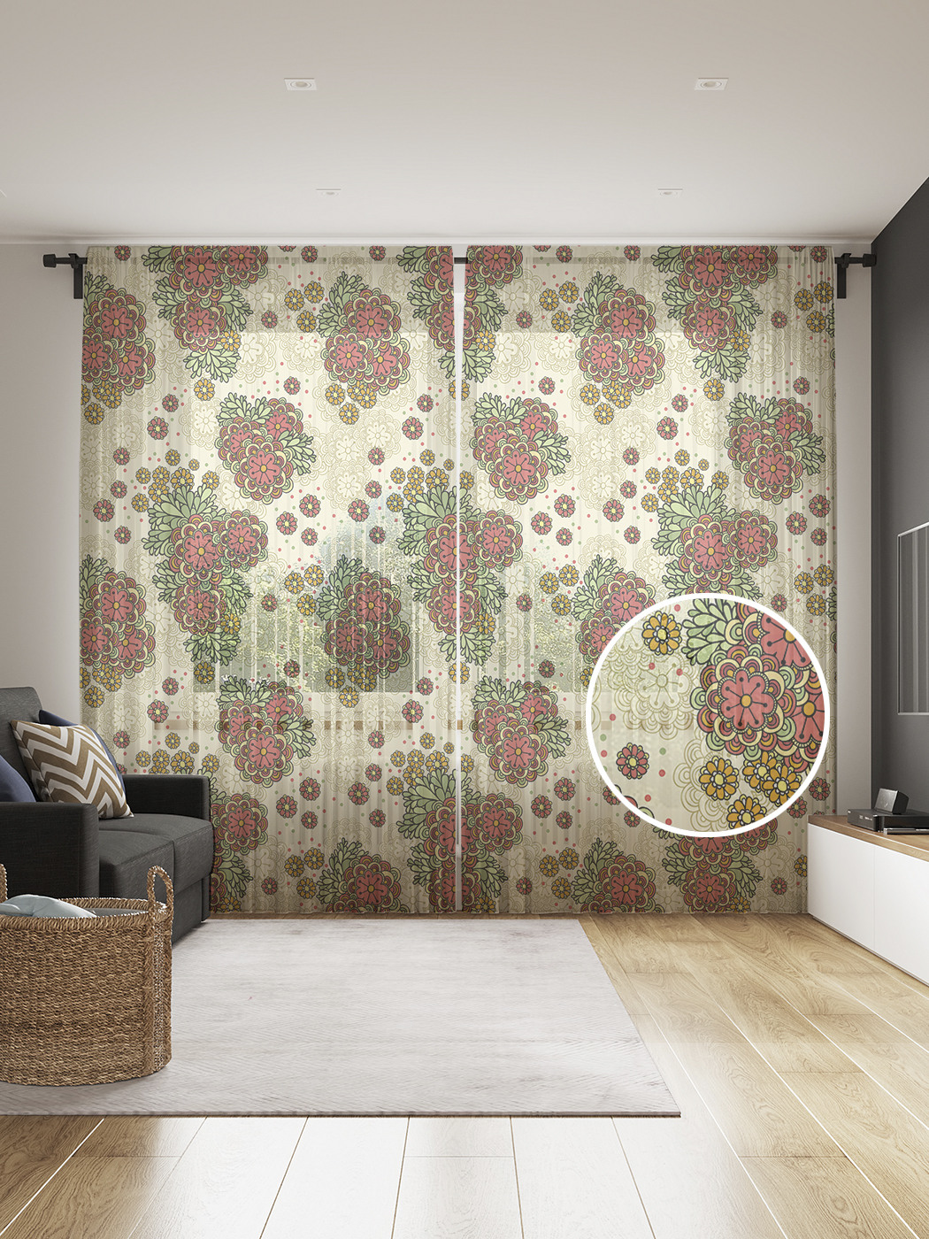 

Фототюль JoyArty "Орнаментальные букеты" 145x265см, 2 полотна, лента, 50 крючков, Орнаментальные букеты