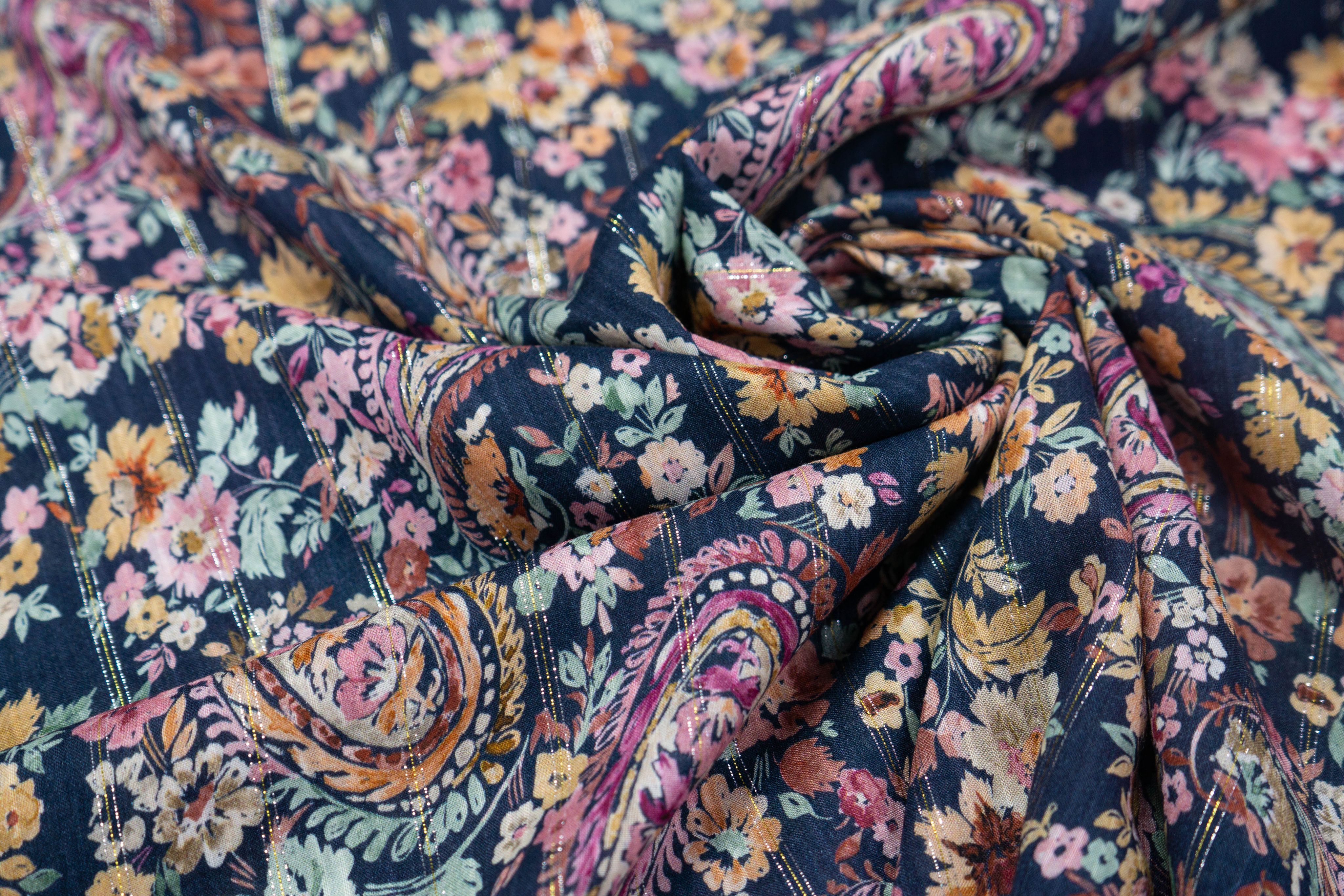 

Ткань UNOFABRIC MON4910 Вискоза с люрексом пейсли на синем 100x140 см, Синий