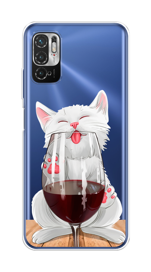 

Чехол на Xiaomi Redmi Note 10T/10 5G "Кот с бокалом", Прозрачный;белый;красный, 310750-1