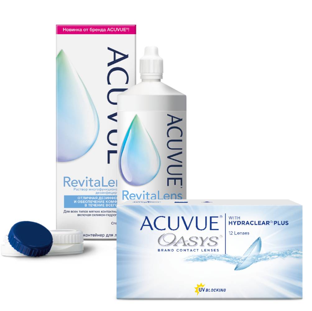 

Набор контактные линзы Acuvue Oasys 12 линз R 8.4 -9,00 + Acuvue RevitaLens 300 мл, Oasys with Hydraclear Plus 12 линз + Acuvue RevitaLens 300 мл