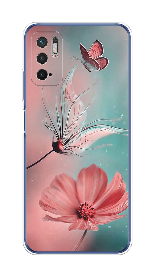 

Чехол на Xiaomi Redmi Note 10T/10 5G "Бабочка и цветок", Голубой;розовый, 310750-1