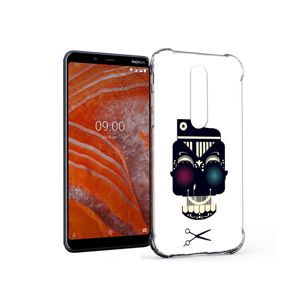 

Чехол MyPads Tocco для Nokia 3.1 Plus черно белый скелет с яркими глазами, Прозрачный, Tocco