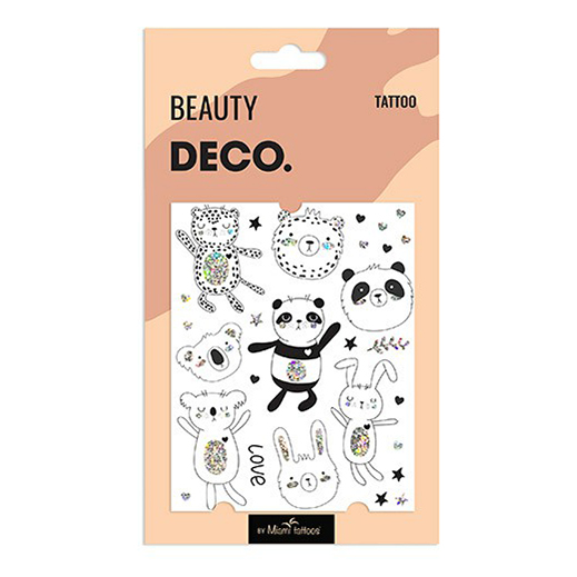 Татуировка переводная для тела DECO. Cartoon by Miami tattoos Panda party черный