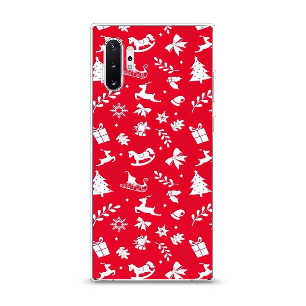

Чехол на Samsung Galaxy Note 10 Plus "Красный новогодний фон", Красный;белый, 28550-5