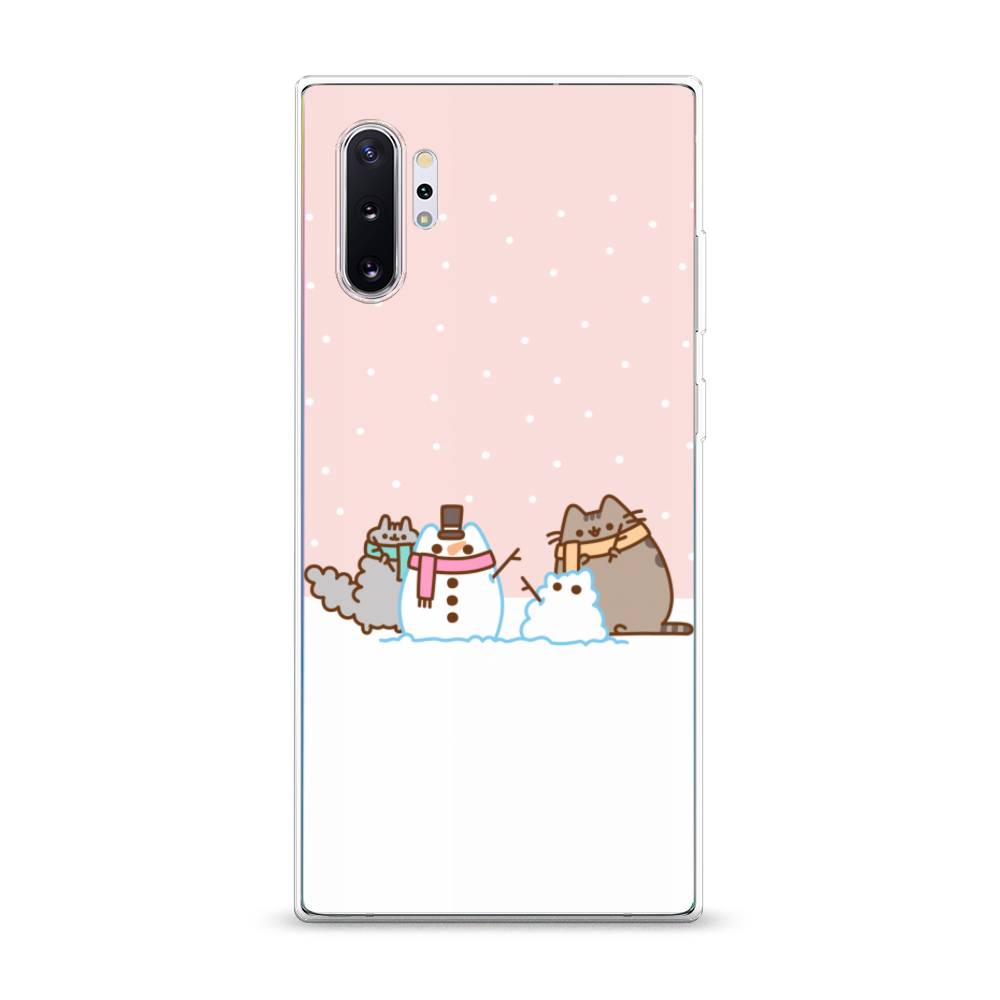 

Чехол на Samsung Galaxy Note 10 Plus "Котики в снегу", Розовый;белый;серый, 28550-5