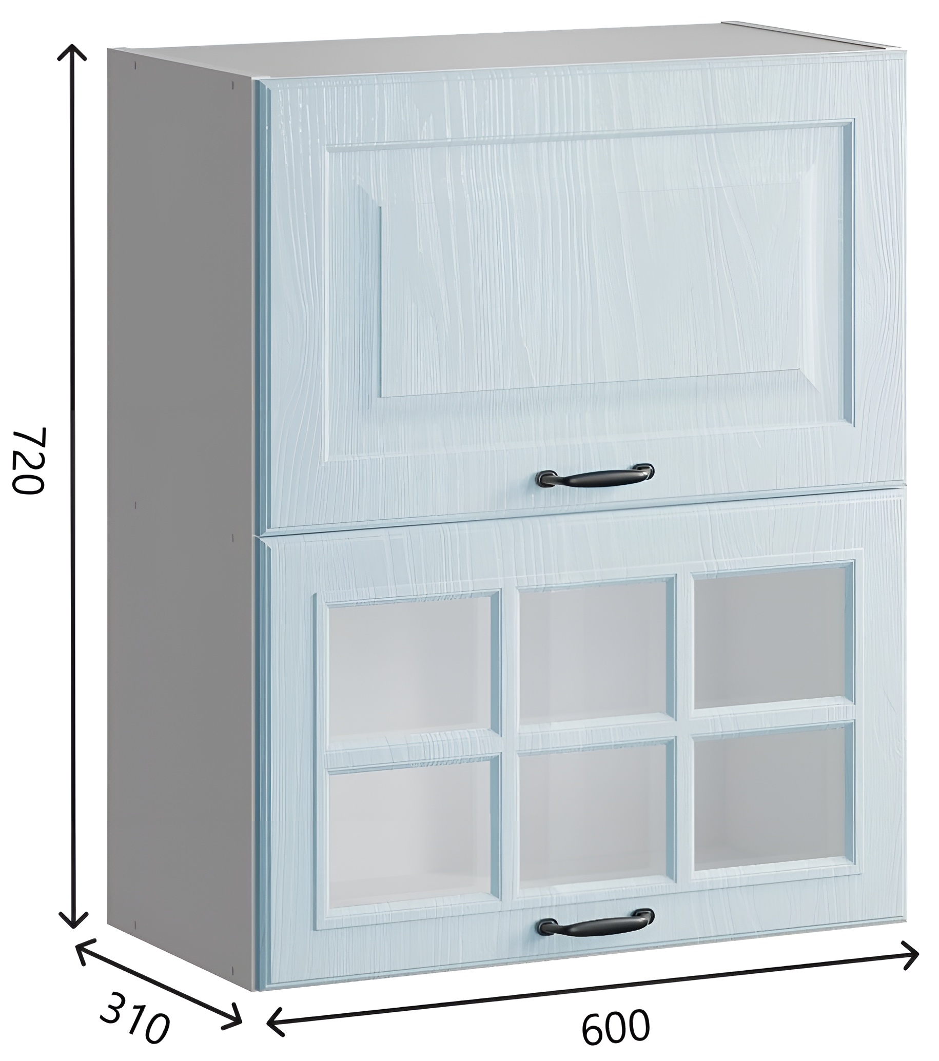 Кухонный навесной шкаф с газлифтами и стеклом BV Romeo 60 см Лазурное дерево