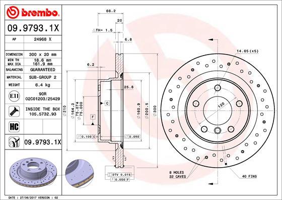 

Тормозной диск brembo задний для BMW 1 E81, E87, 3 E90, 3 E91 05- d=300 мм. 09979311