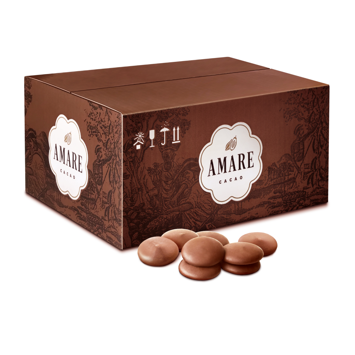 Молочный шоколад Amare без добавления сахара 36% какао, дропсы (капли) 20 мм, 3000 г