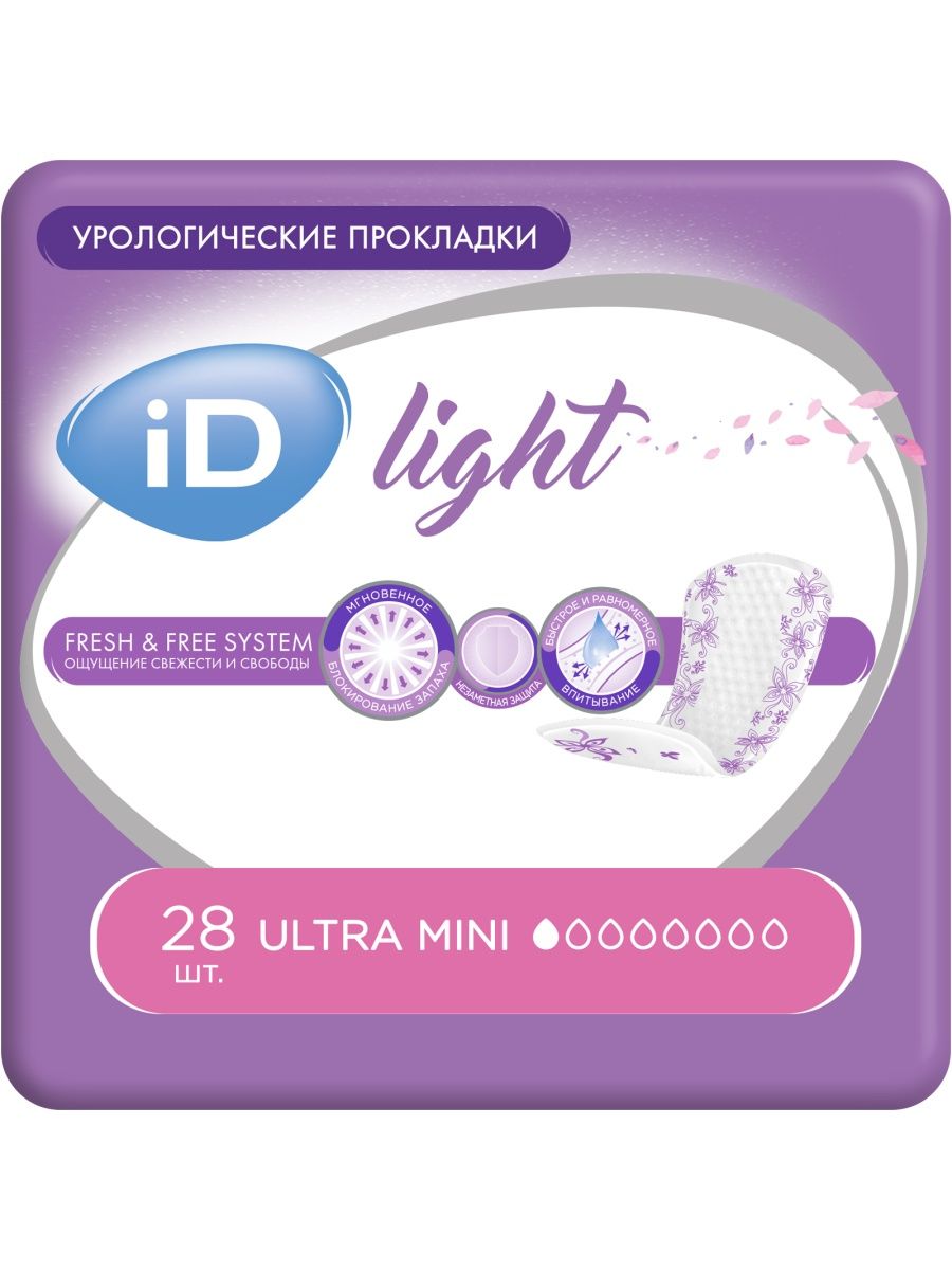 

Урологические прокладки iD light Ultra mini 28 шт., iD Light Ultra mini 28