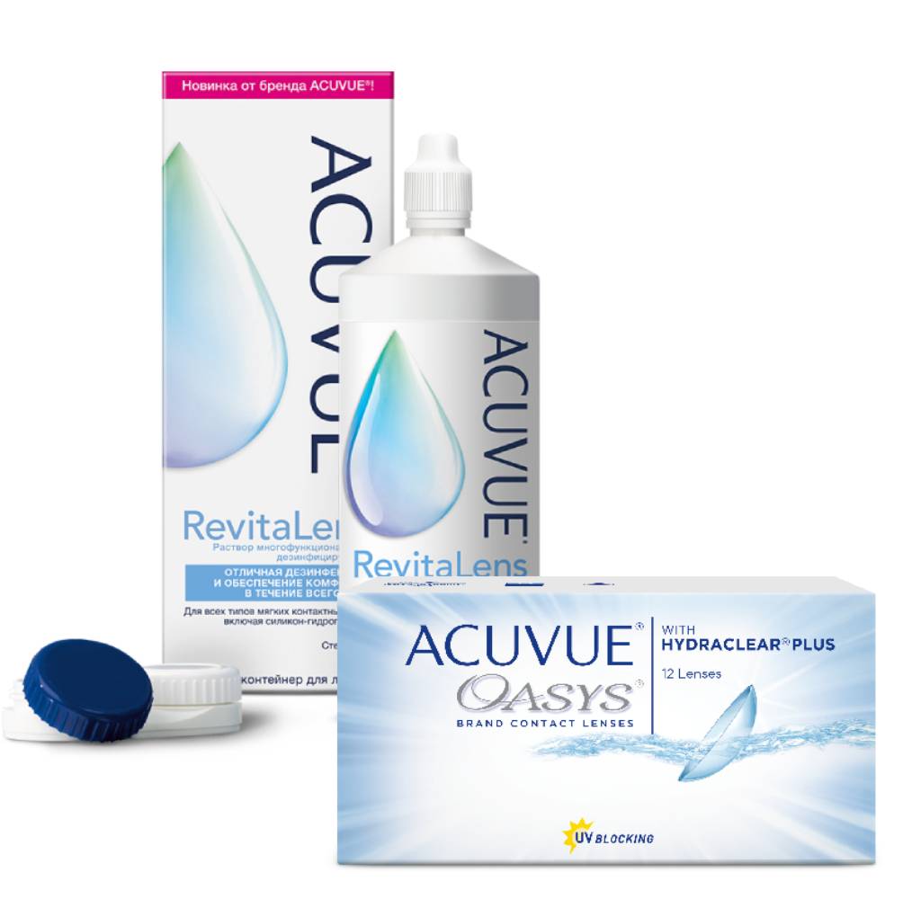 фото Набор контактные линзы acuvue oasys 12 линз r 8.4 -4,50 + acuvue revitalens 100 мл