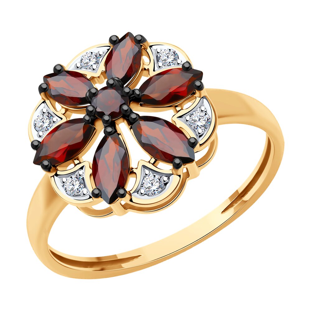 

Кольцо из золота р.  Diamant 51-310-02343-4, фианит\гранат, 51-310-02343-4