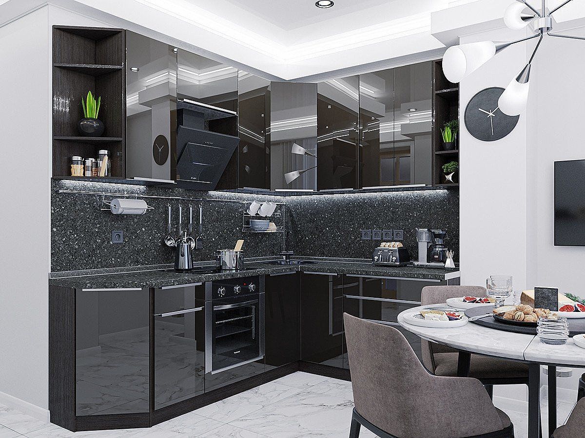 

Угловой кухонный гарнитур Фьюжн 2340х2200/1800х600 Anthracite/Графит. Виват, Фьюжн